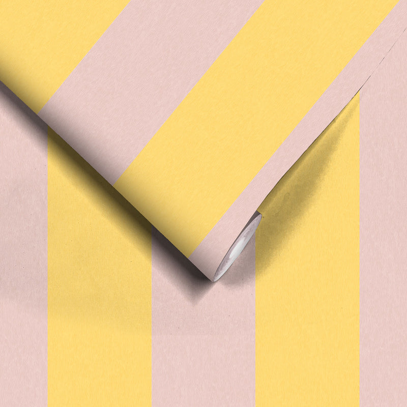 Awning Stripe Lemon Sherbet Wallpaper