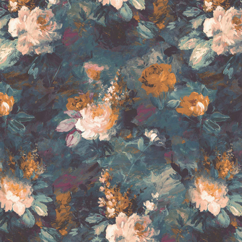 Ditsy Ava Marika Teal & Orange Wallpaper