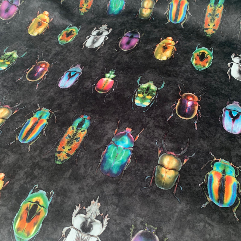 Beetle Jewels Multi Black Velvet Fabric