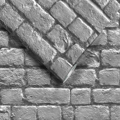 Silver Grey Brick Wallpaper