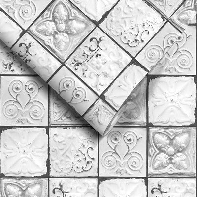 Tin Tile Monochrome Wallpaper