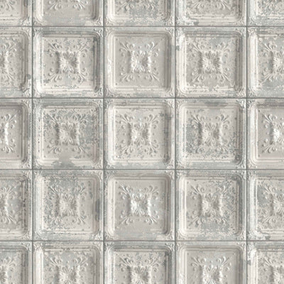 Waverly Tin Tiles Wallpaper In Grey by Woodchip & Magnolia