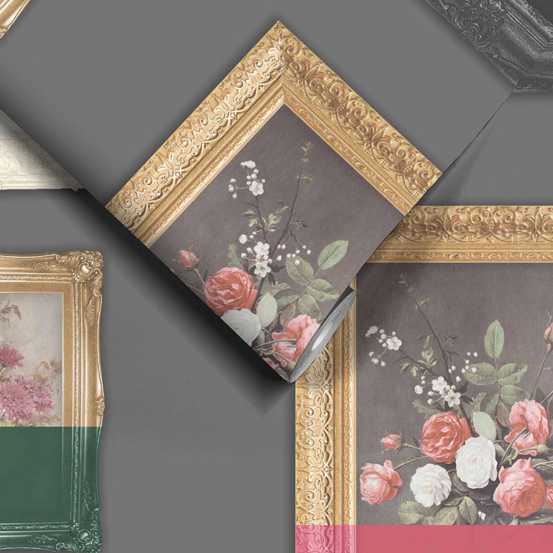 Floral Still Life Grey Wallpaper