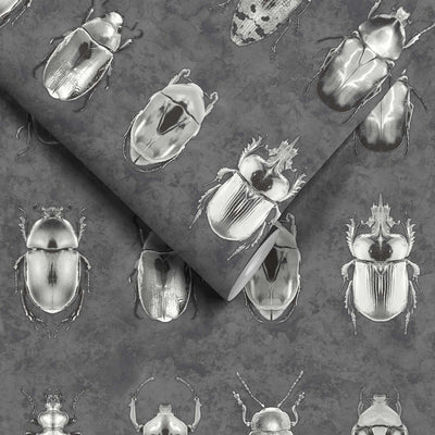 Beetle Jewels Silver/Grey Wallpaper