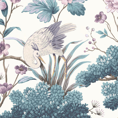 Crane Bird in Japanese Red Wallpaper By Woodchip & Magnolia