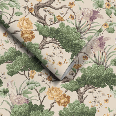 Crane Bird Buttercup Yellow/Cream Wallpaper