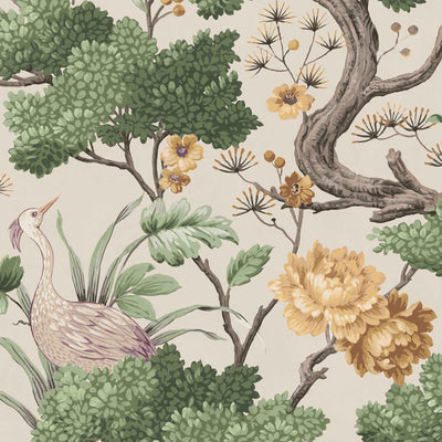 Crane Bird in Buttercup Yellow & Cream Wallpaper By Woodchip & Magnolia