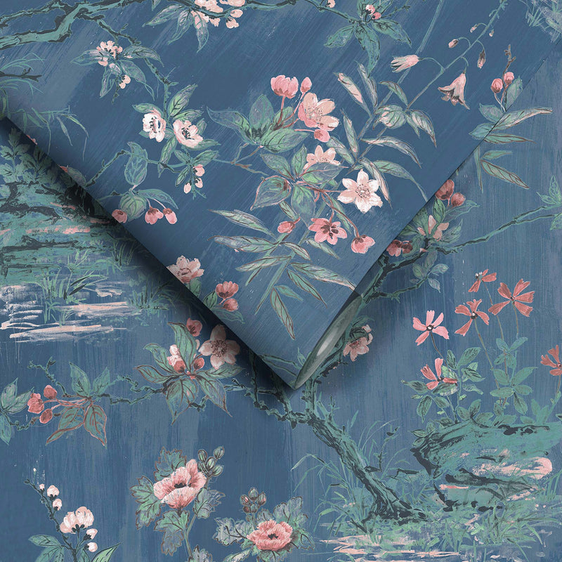 Rivington Marine Blue/Blush Wallpaper