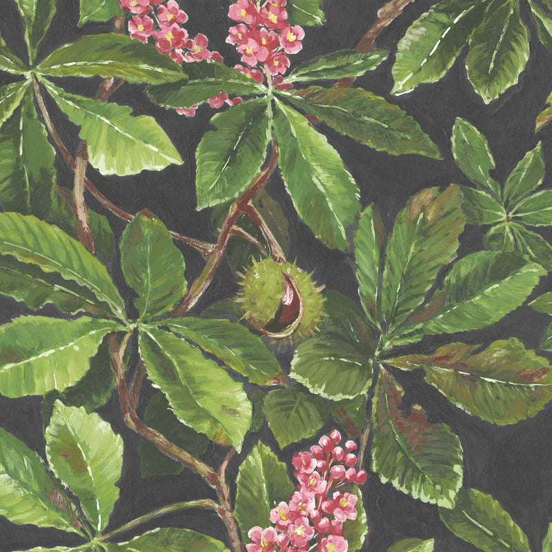 Horse Chestnut Pink/Green Floral Wallpaper by Woodchip & Magnolia