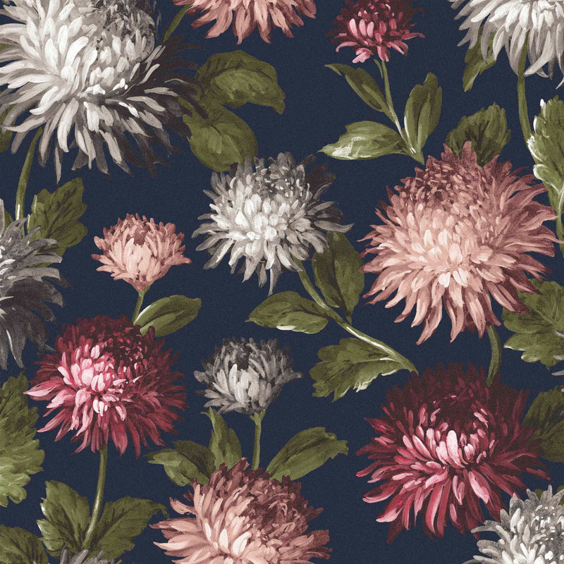 October Bloom Navy Wallpaper