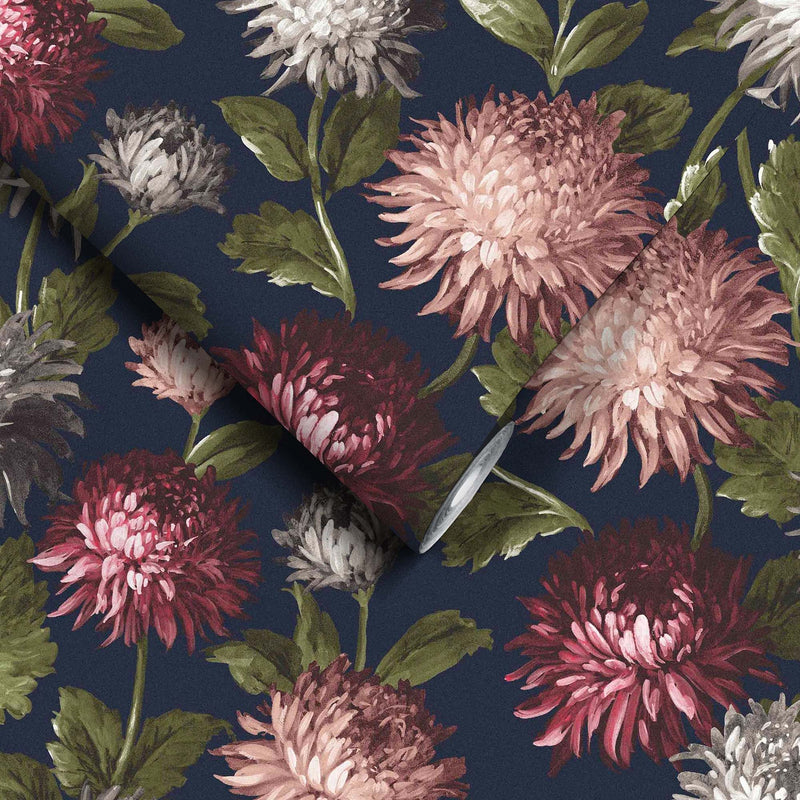 October Bloom Navy Wallpaper