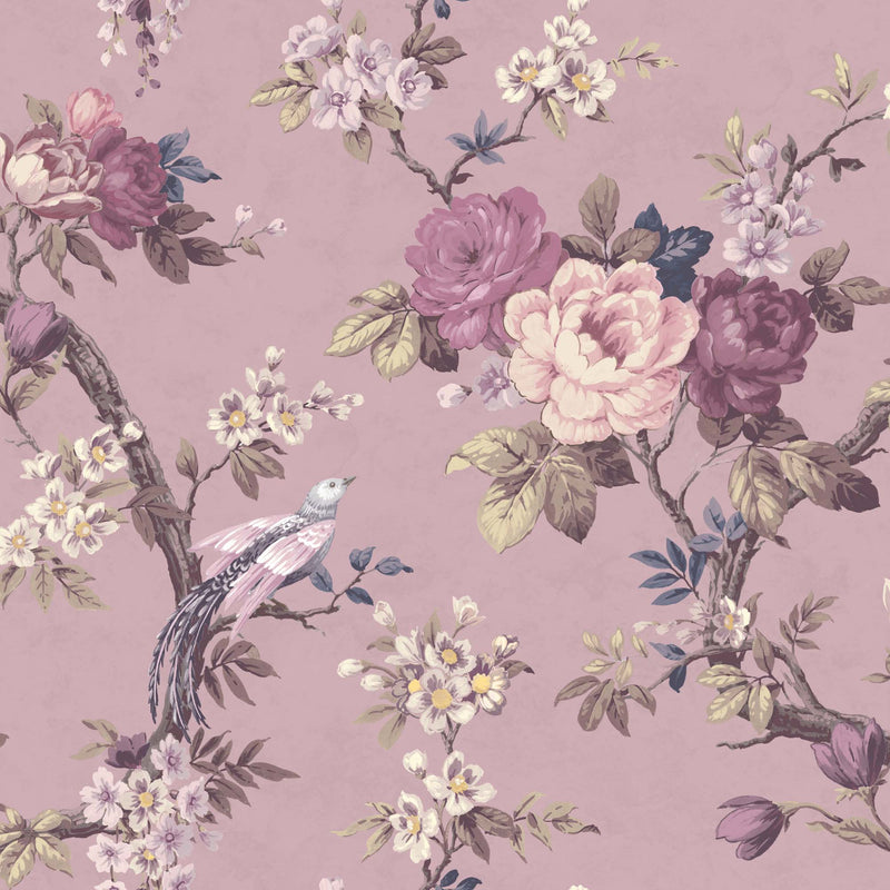 Dawn Chorus in Smokey Heather Wallpaper By Woodchip & Magnolia