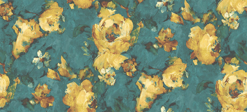 Expressive Floral Teal/Yellow Mural