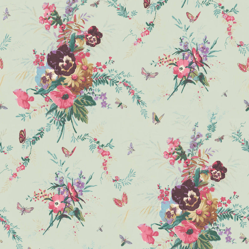 Violas and Butterflies Mint Wallpaper