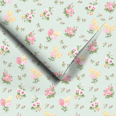 Posies in Pale Green Wallpaper