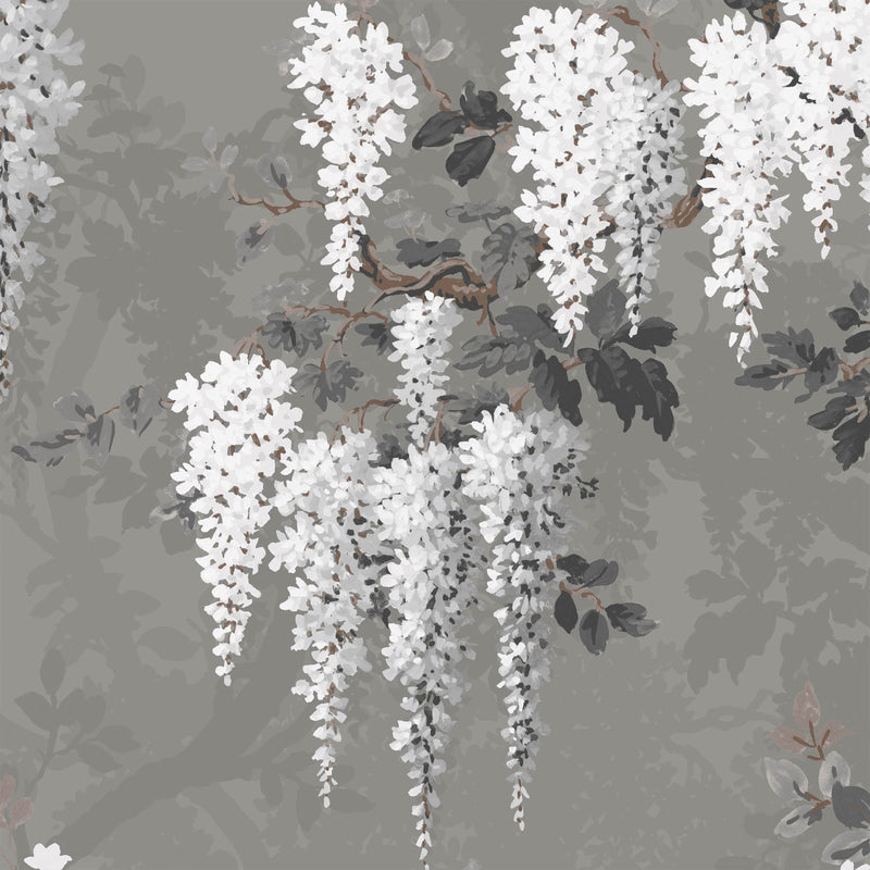 Wisteria in Latte/Slate Grey Wallpaper By Pearl Lowe