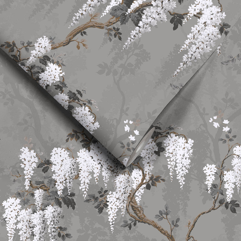 Wisteria in Latte/Slate Grey Wallpaper