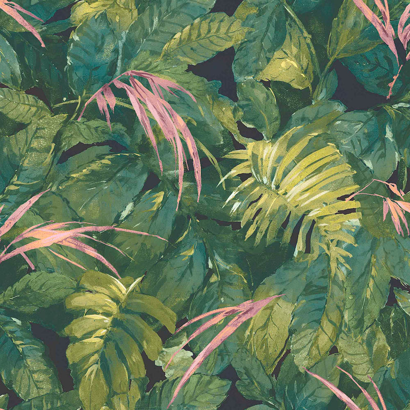 Lush Green/Pink Wallpaper