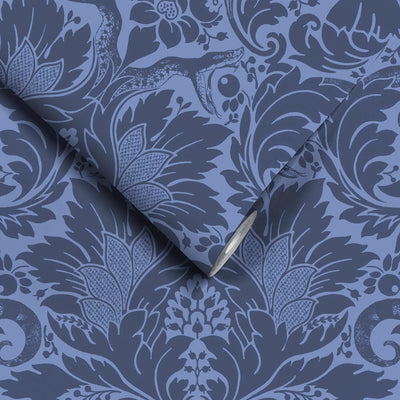 Fearless Damask Deep Blue Wallpaper