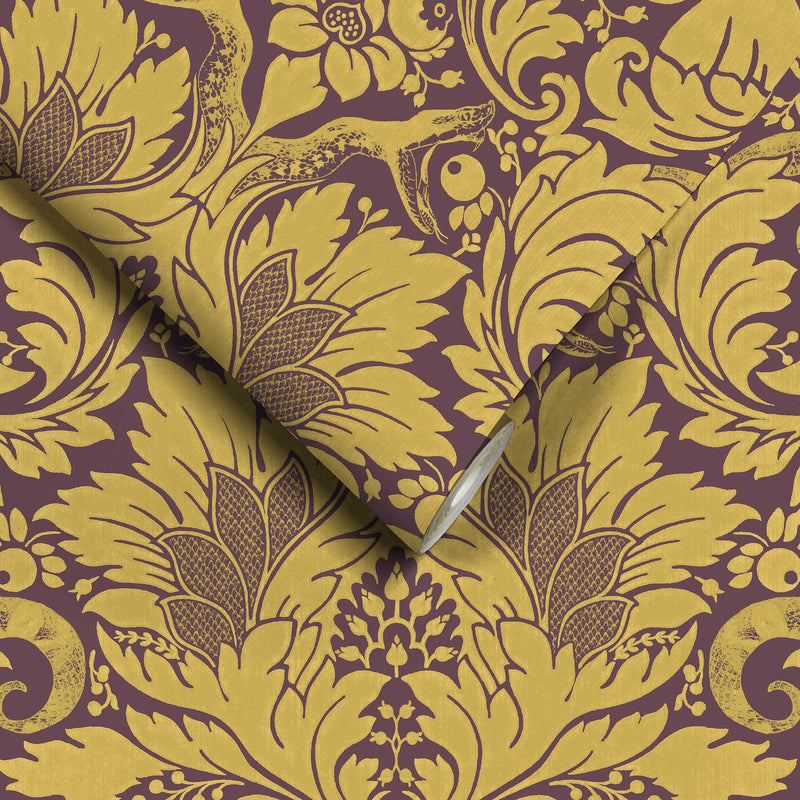 Fearless Damask Ochre Wallpaper