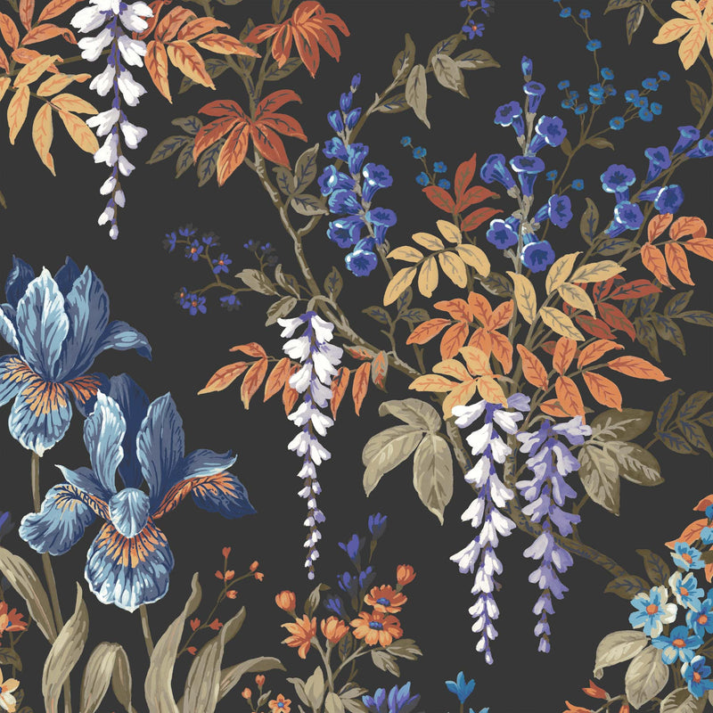 Heista Coal Black Floral Botanical Wallpaper by Woodchip & Magnolia