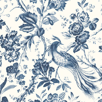 Plumage Porcelain Blue Botanical Bird Wallpaper By Woodchip & Magnolia 