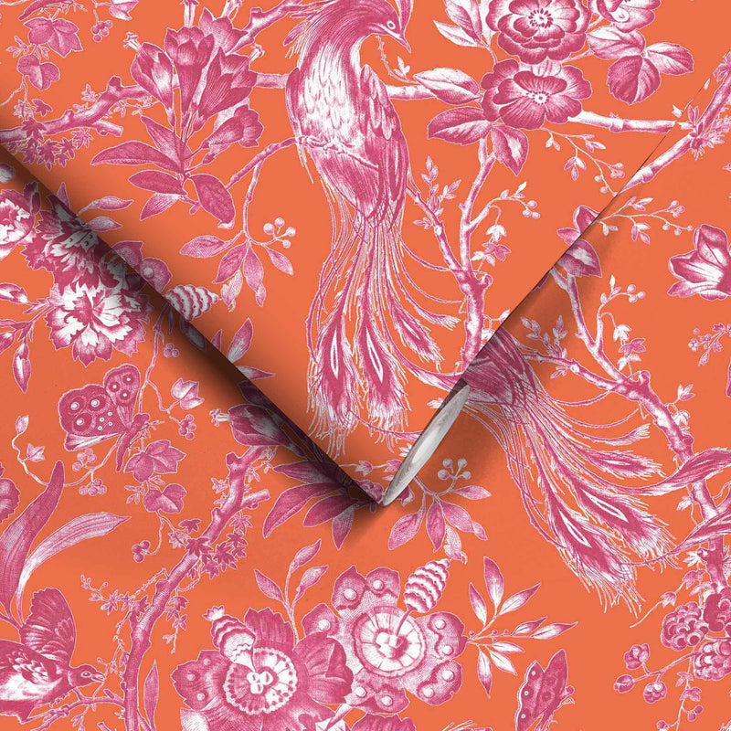 Plumage Orange/Fuchsia Wallpaper