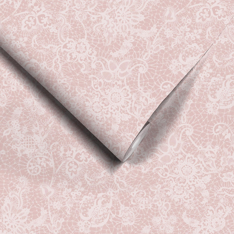 Heirloom Lace Powder Pink Wallpaper