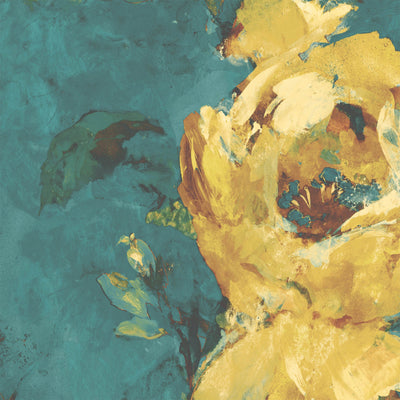 Expressive Floral Teal/Yellow Wallpaper