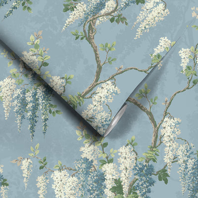 Wisteria Botanical Powder Blue Wallpaper