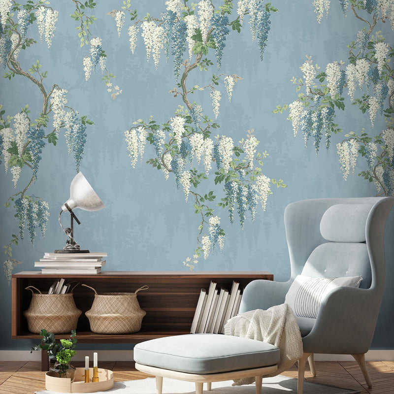 Wisteria Botanical Powder Blue Mural