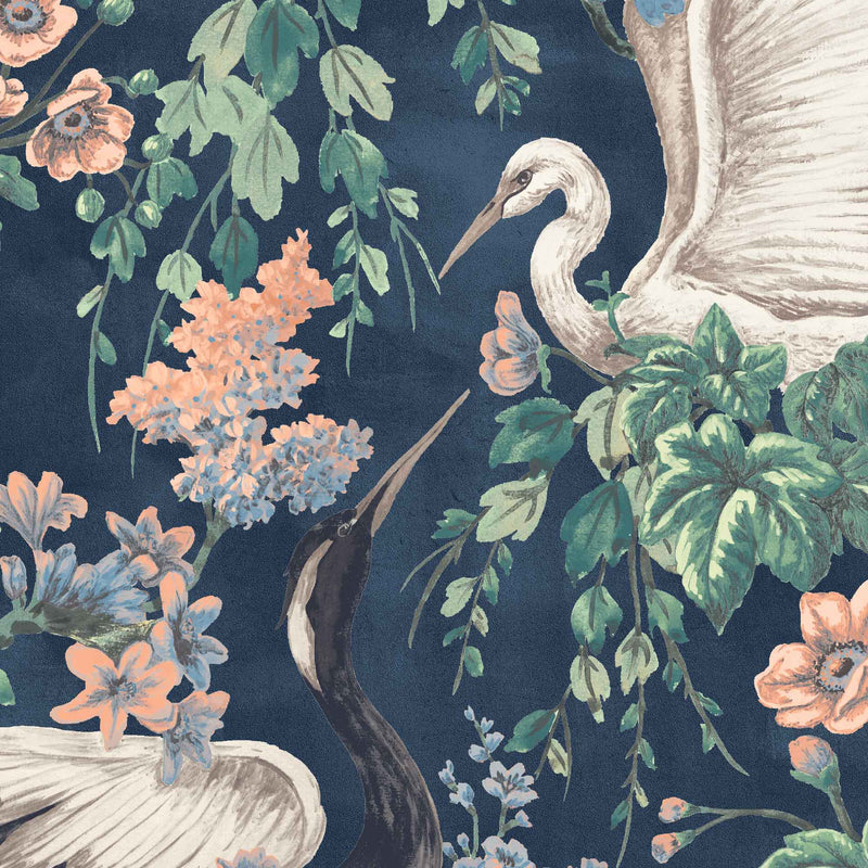 Maurice Navy/Coral Wallpaper