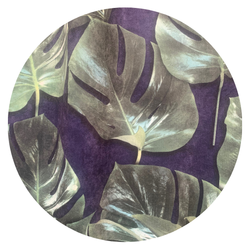 Monstera Green & Ink Velvet Fabric