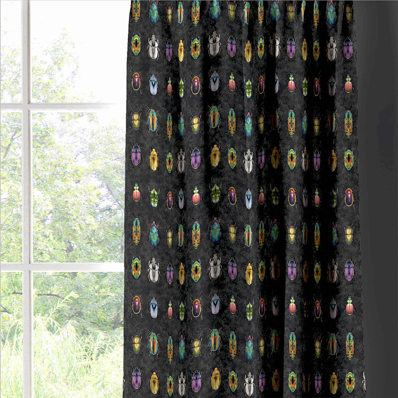 Beetle Jewels Multi Black Velvet Fabric