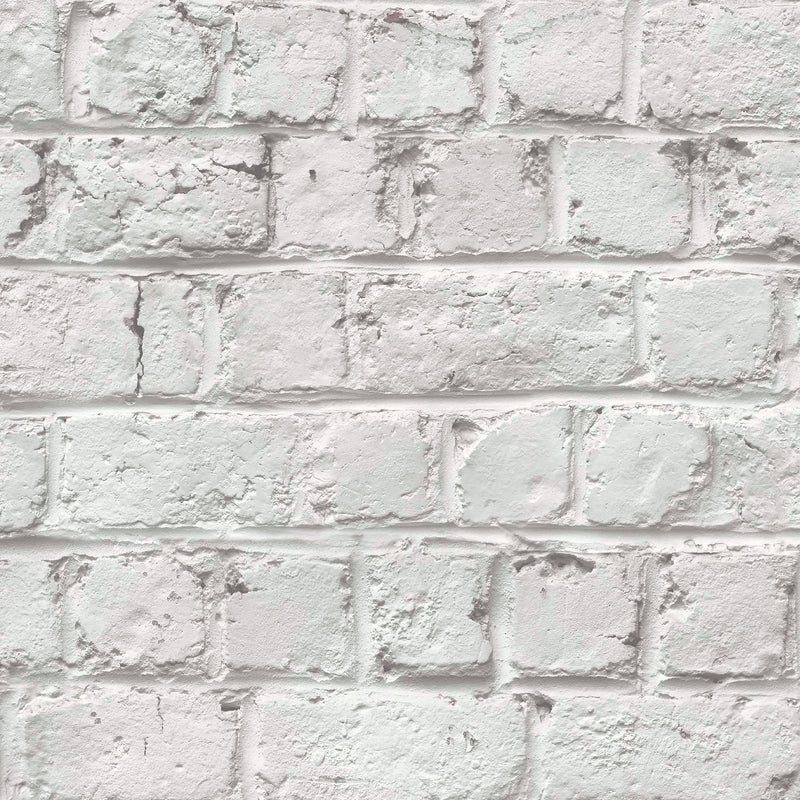 Cracked Painted White Brick Wallpaper