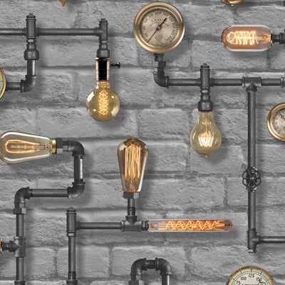 Steampunk Grey Wallpaper by Woodchip & Magnolia