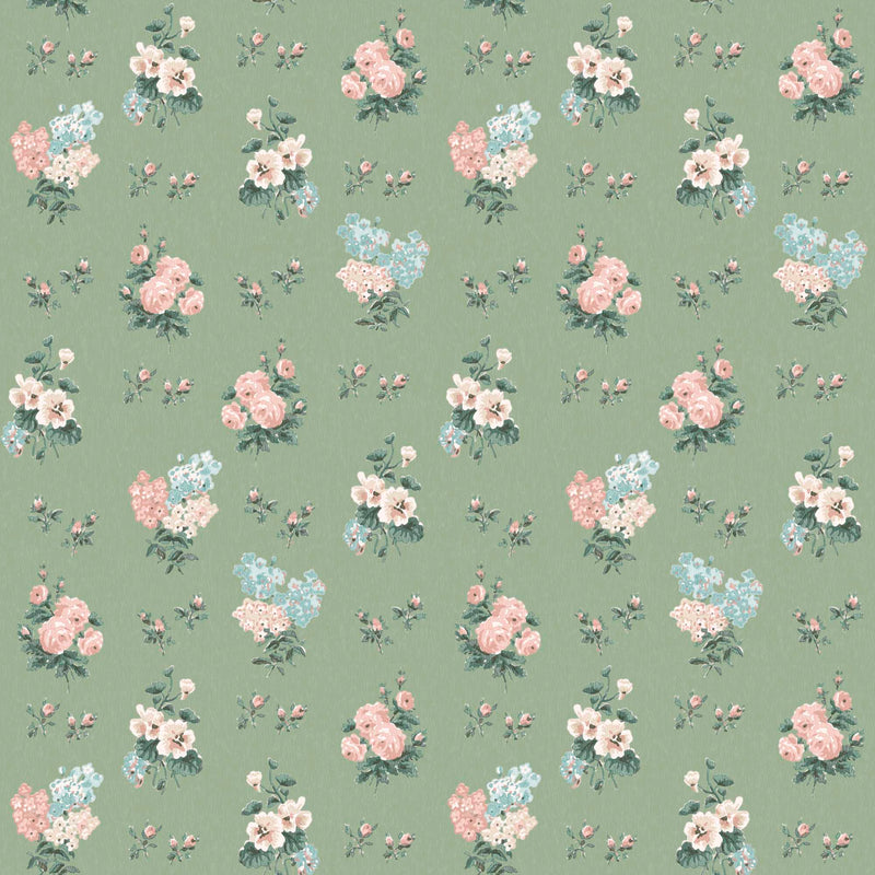 Posies in Woodland Green Wallpaper