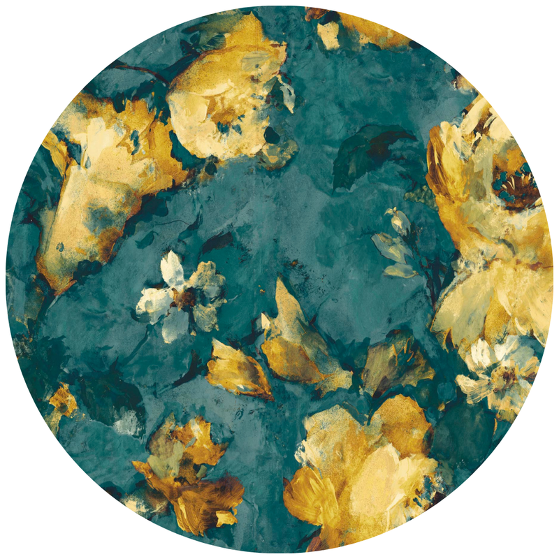 Expressive Floral Teal/Yellow Linen Fabric