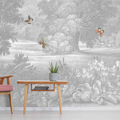 Land of Milk & Honey Butterflies Grey Mural